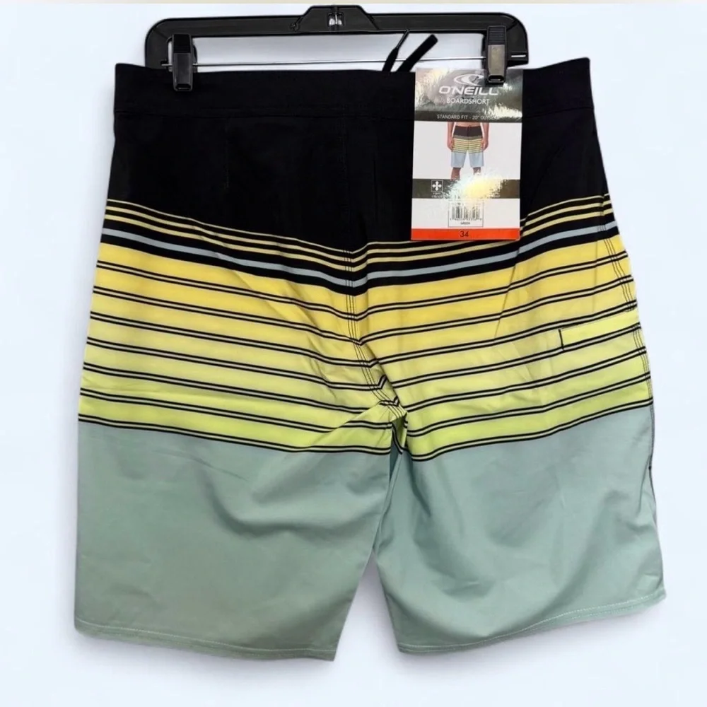 NWT O'Neill Boardshort Sz 34 Black Yellow Stripe Surf Gorpcore Beach Summer Swim